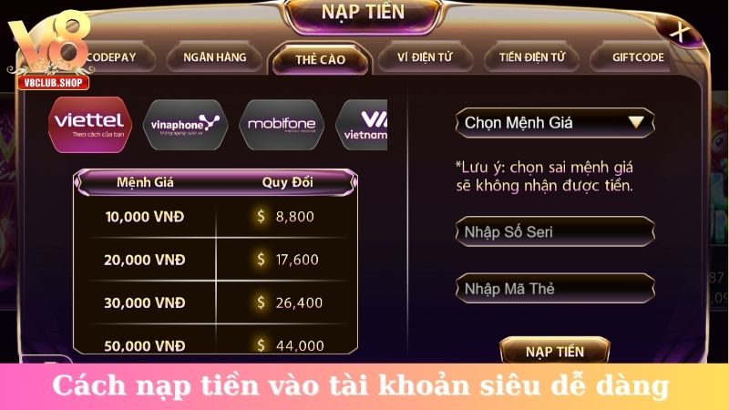 Cách nạp tiền vào tài khoản siêu dễ dàng