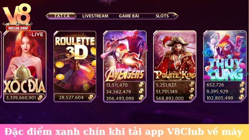 Đặc điểm xanh chín khi tải app V8Club về máy