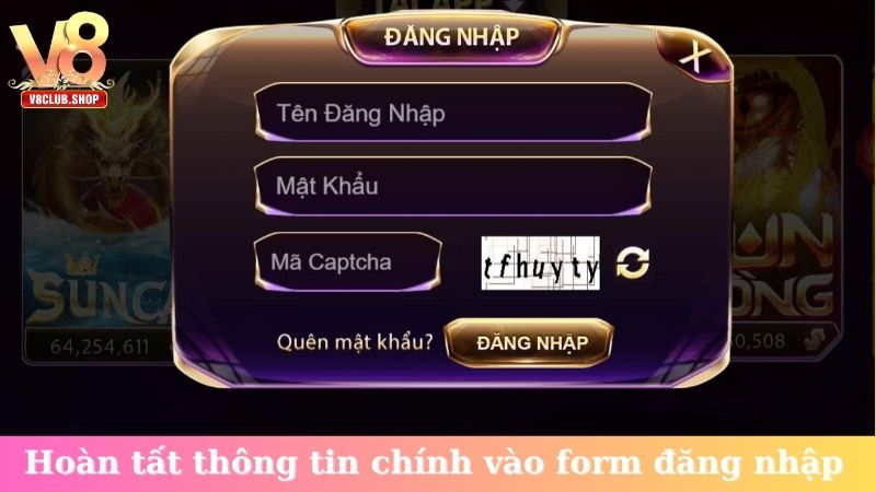 Hoàn tất thông tin chính vào form đăng nhập
